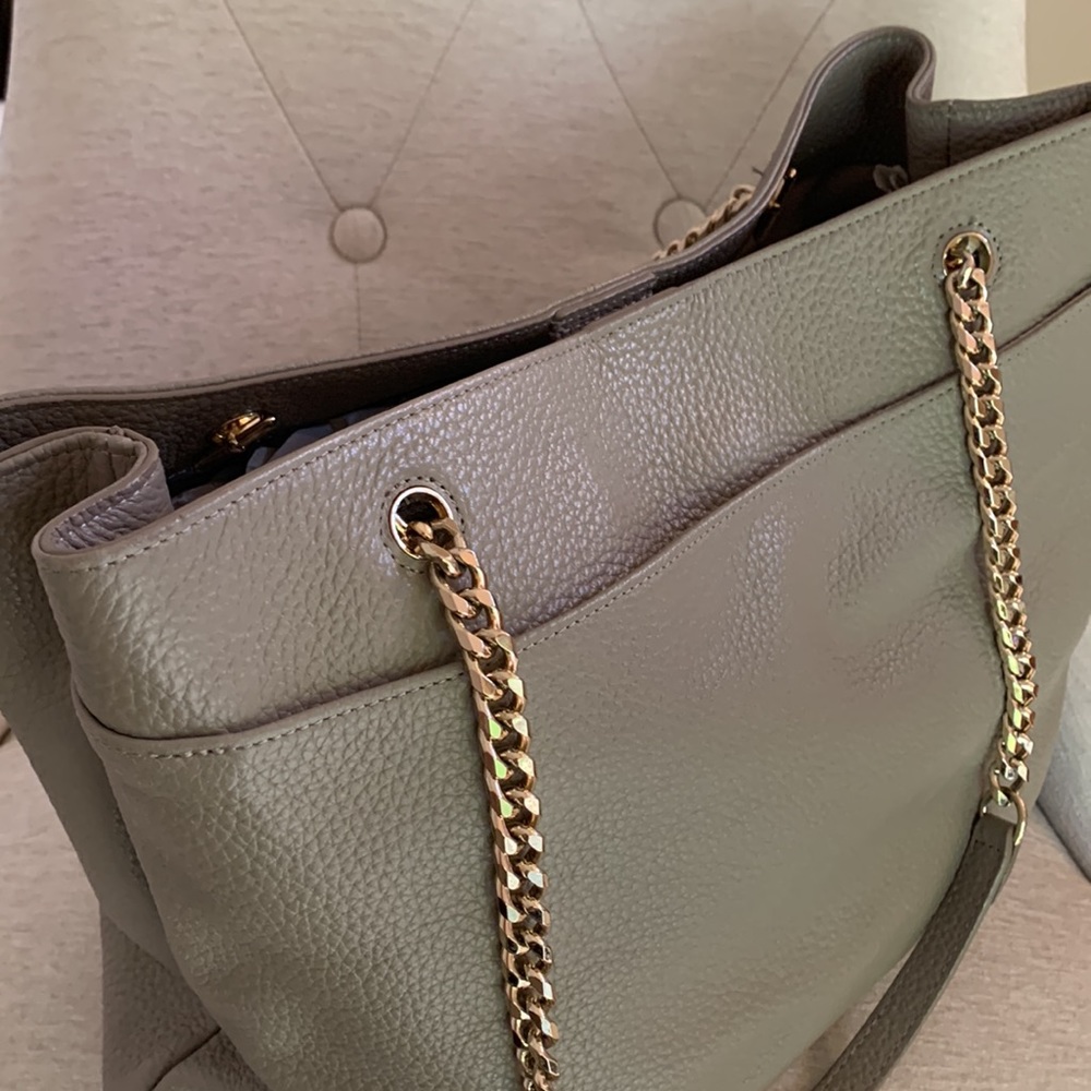 Genuine Leather Shoulder Bag with Chain Strap in Grey by 14th & Union Nordstrom - Picture 10 of 10